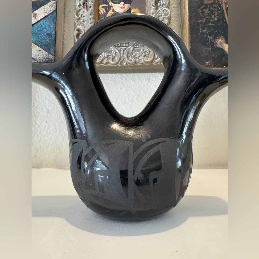 Santa Clara Pueblo Blackware Wedding‎ Vase by Birdell Bourdon